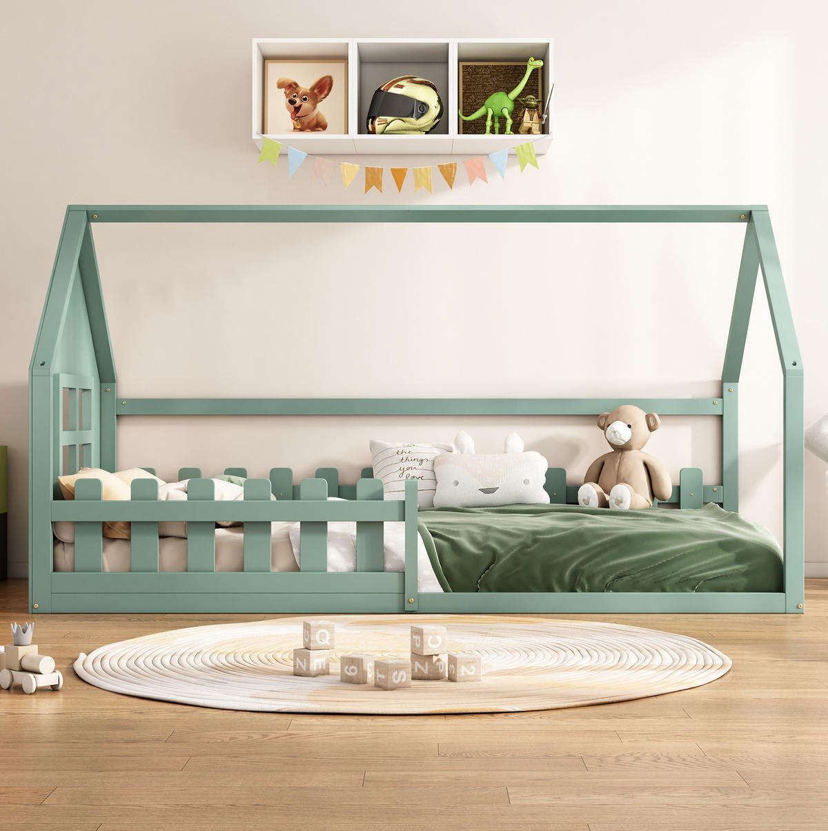 HAUSBETT 90/200 cm in Grün aus Kiefer und MDF im Haus-Design - Grün, Holz (90/200cm) - OKMYHOME