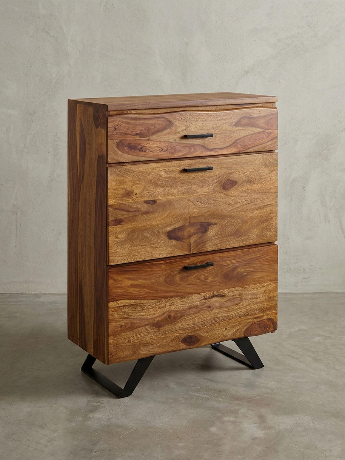 KOMMODE – Massivholz, 80x120x41,5 cm, Metallgestell, 3 Schubladen - Schwarz/Braun, Holz/Metall (80/120/42cm) - KADIMA DESIGN