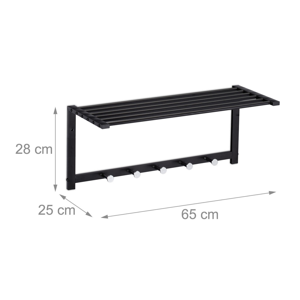 WANDGARDEROBE Ablage - Schwarz, Metall (65/28/25cm) - Relaxdays