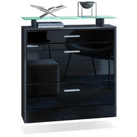 SCHUHSCHRANK Malea Fronten in Schwarz Hochglanz - Schwarz Hochglanz, Holzwerkstoff (89/96/23cm) - Vladon