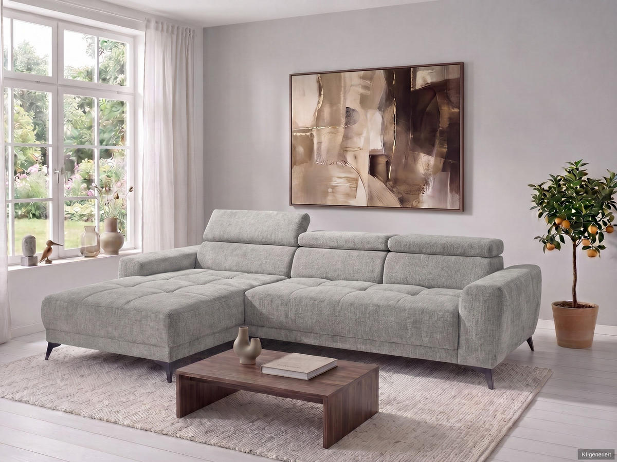 ROHOVÁ POHODA s elektrickým nastavením hloubky sedáku, nastavitelnými opěrkami hlavy, 299 × 200 × 107 cm (Š×H×V), světle šedá ženilka / 15420 - černá/světle šedá, kov/kompozitní dřevo (299/200cm) - luma-home