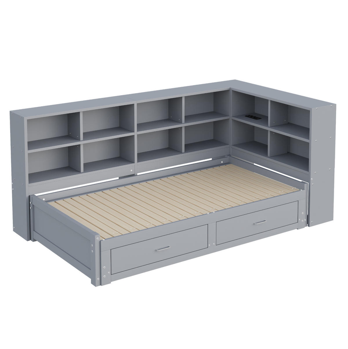 BETT 90/180/190 cm grau aus Holz mit Stauraum - Grau, Holzwerkstoff (90/190cm) - OKMYHOME