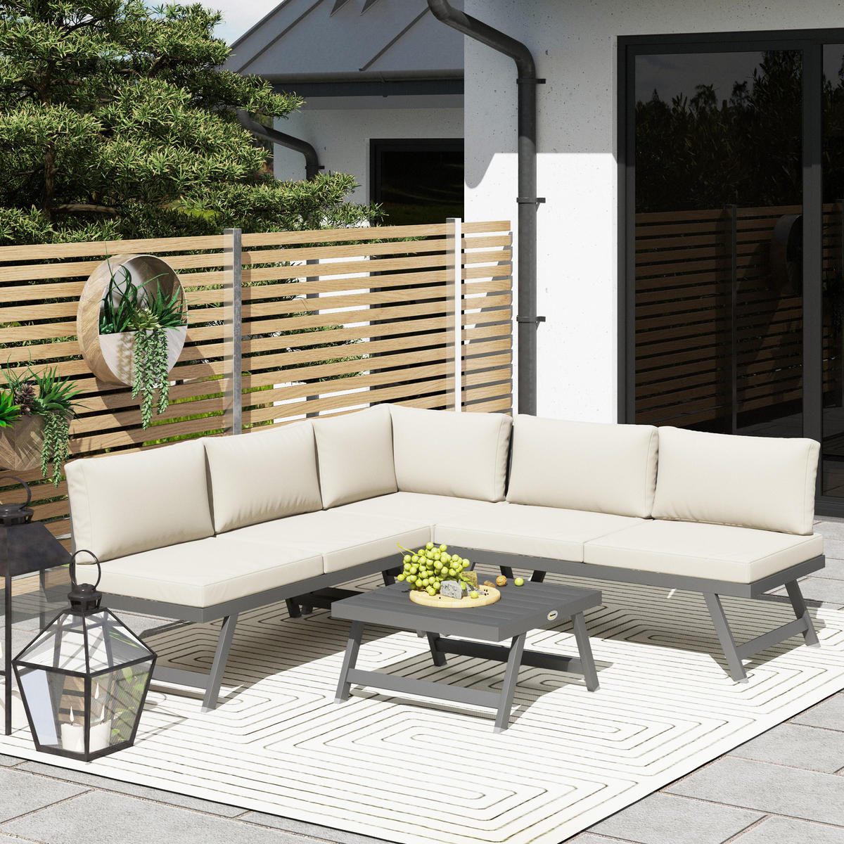 LOUNGEGARNITUR 4-teilig DE-13418 Grau/Beige - Beige, Textil - ComfortXL