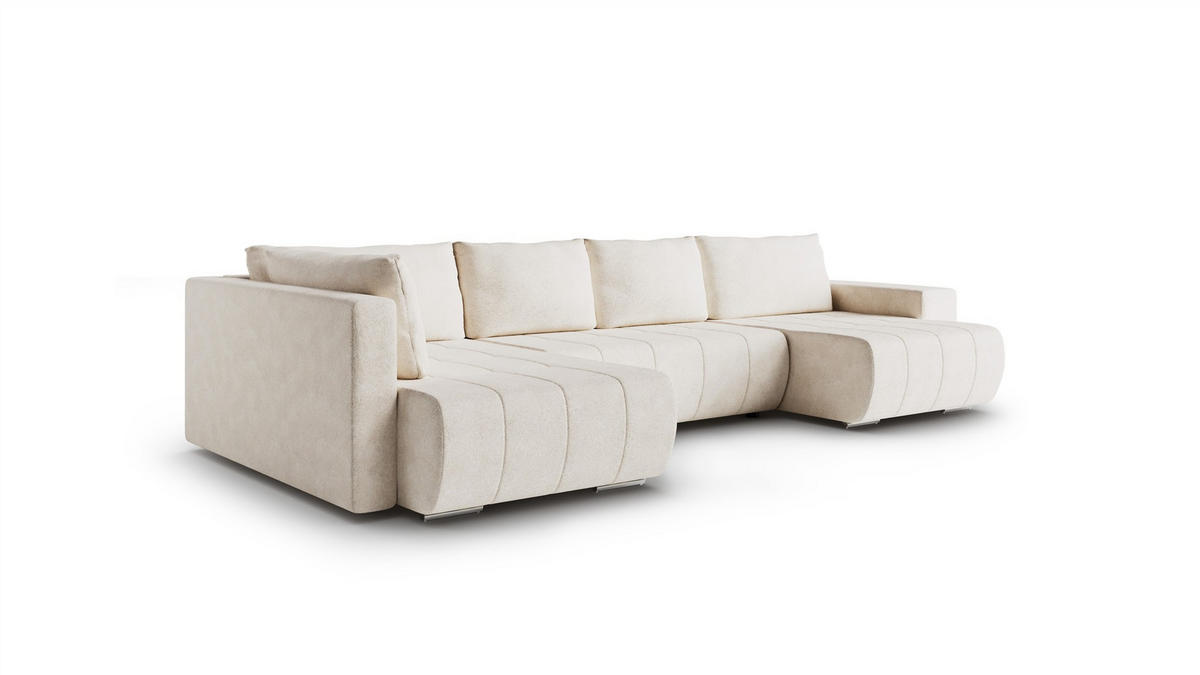 WOHNLANDSCHAFT Armanda - Creme, Holzwerkstoff/Textil (392/83/185cm) - Fun Möbel