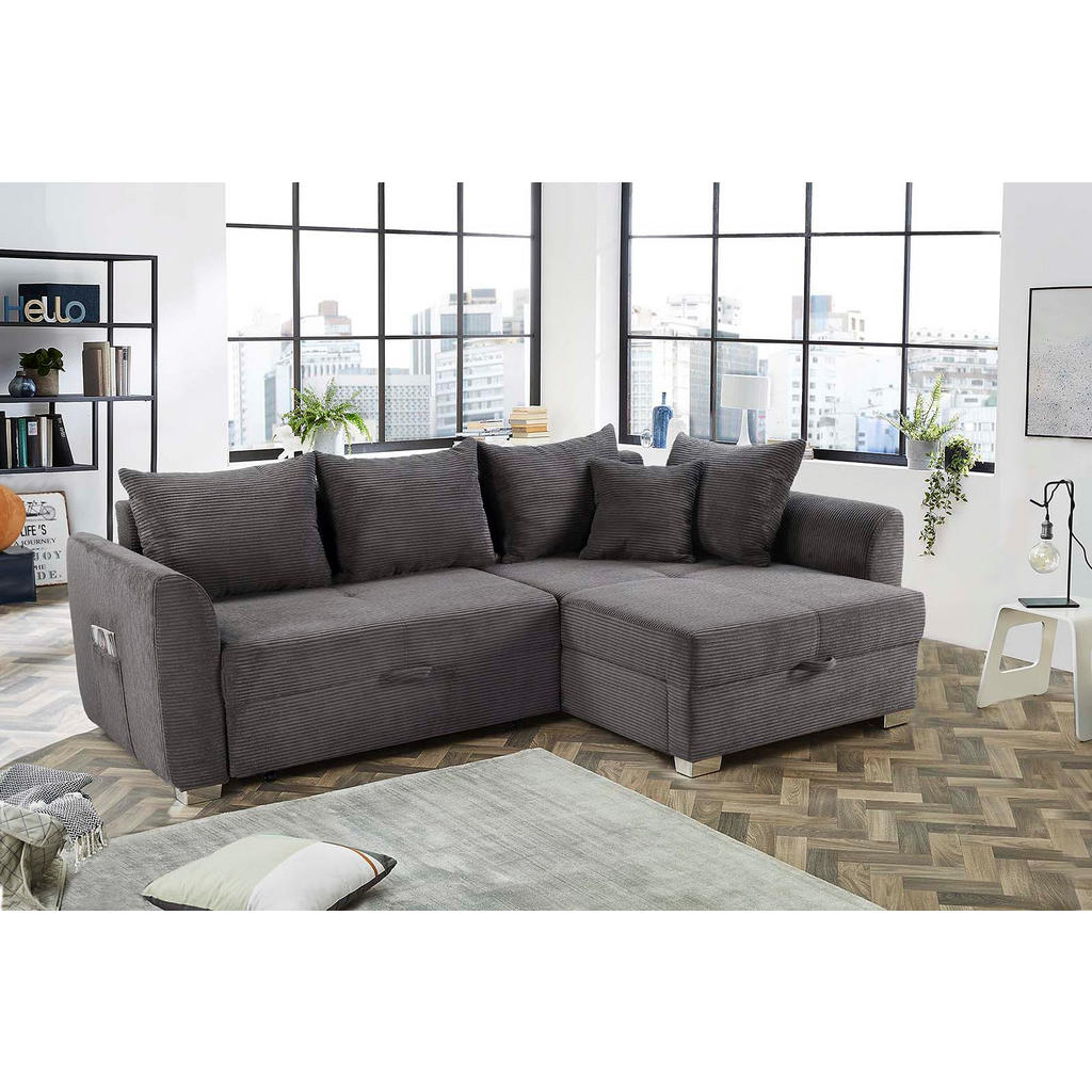 Thumbnail - luma-home Ecksofa, Anthrazit, Textil, 4-Sitzer, Füllung: Polyurethan (Pur), Ottomane links, L-Form, rechts montierbar, s...