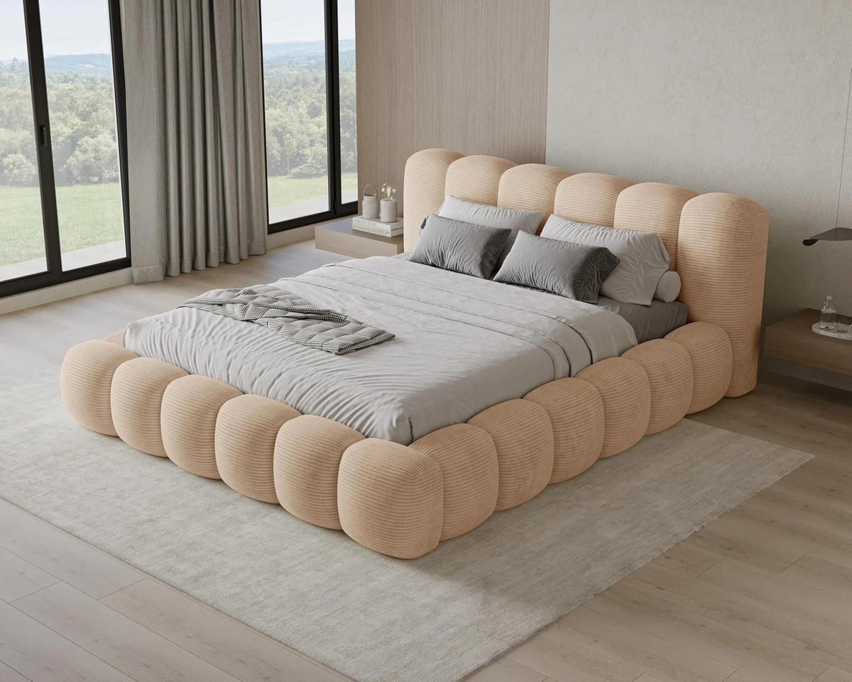 POLSTERBETT Stone 180x200 cm mit Bettkasten, Lattenrost und Kopfteil - Holzrahmen, Cord Rosa - Rosa, Holz (180/200cm) - Chilly