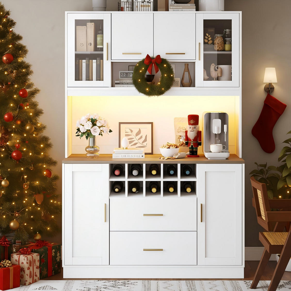 BUFFETSCHRANK Kombi Schwarz/Weiß 120/36.3/180 cm - Weiß, Holz (120/180/36.3cm) - PANGIVO