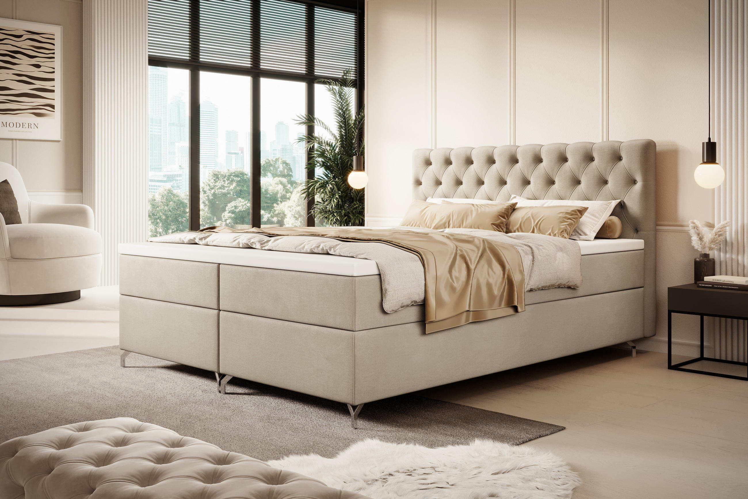 BOXSPRINGBETT Piko Beige 200 x 200 cm - Beige, Kunststoff/Textil (200/200cm) - Luxkor24