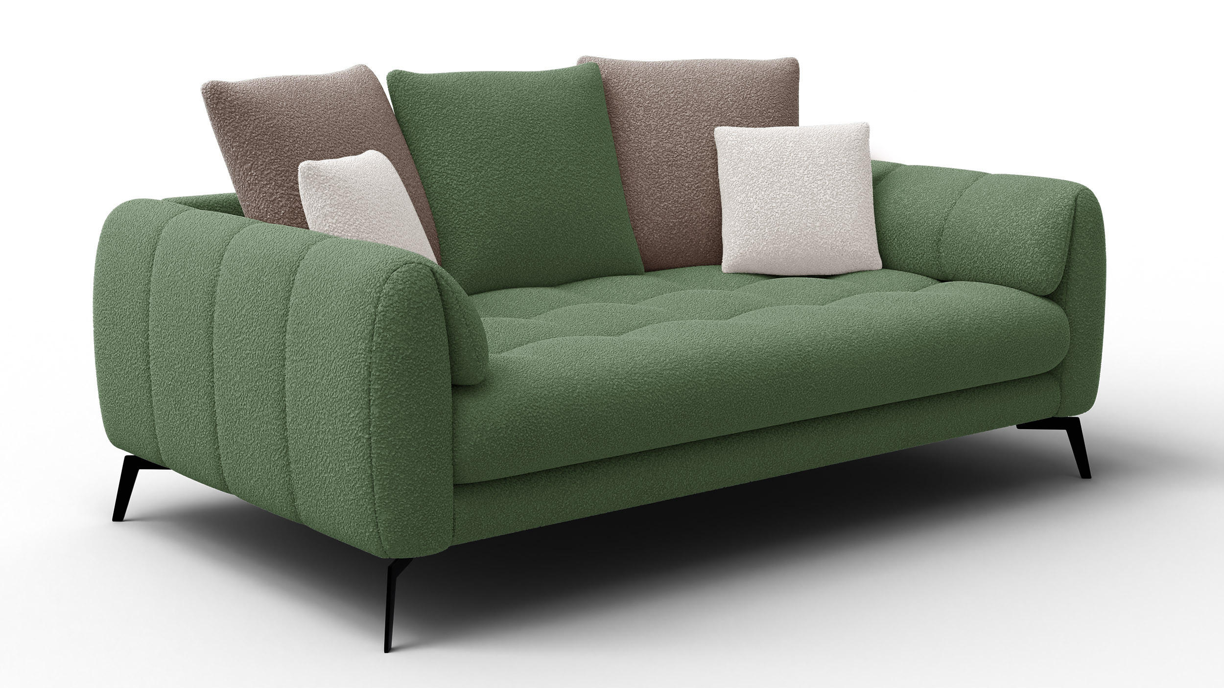 SOFA CALME 2,5-Sitzer, olive und beige - Olivgrün, Holz/Textil (199/92/108cm) - Courtois Laville