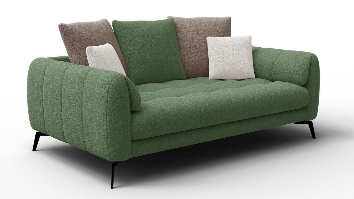 SOFA CALME 2,5-Sitzer, olive und beige - Olivgrün, Holz/Textil (199/92/108cm) - Courtois Laville