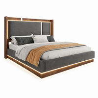 BETT mit Bettkasten LED 180x200 cm Leinen Grau/Walnut - Grau, Holz (180/200cm) - Meubliv