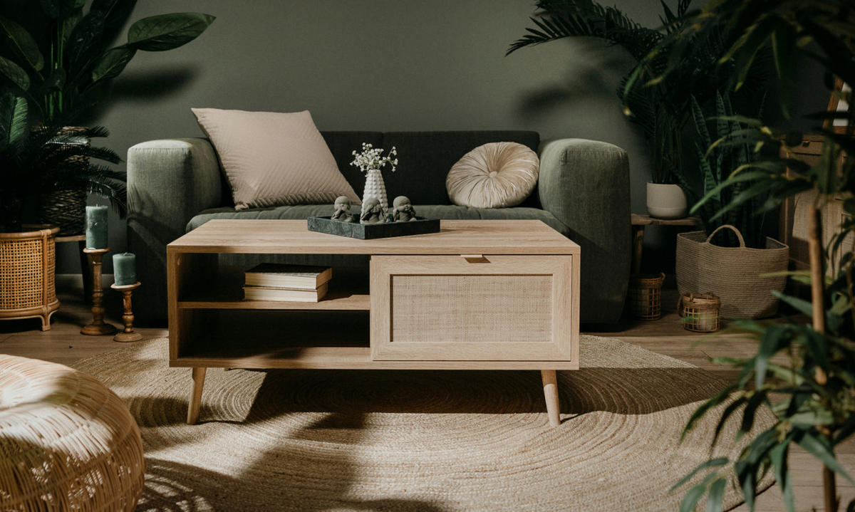 COUCHTISCH Eiche Sonoma, Bast-Dekor 100 cm, Wohnzimmertisch mit Ablage - Eichefarben/Sonoma Eiche, Holz/Holzwerkstoff (100/60/40cm) - Furn.Design