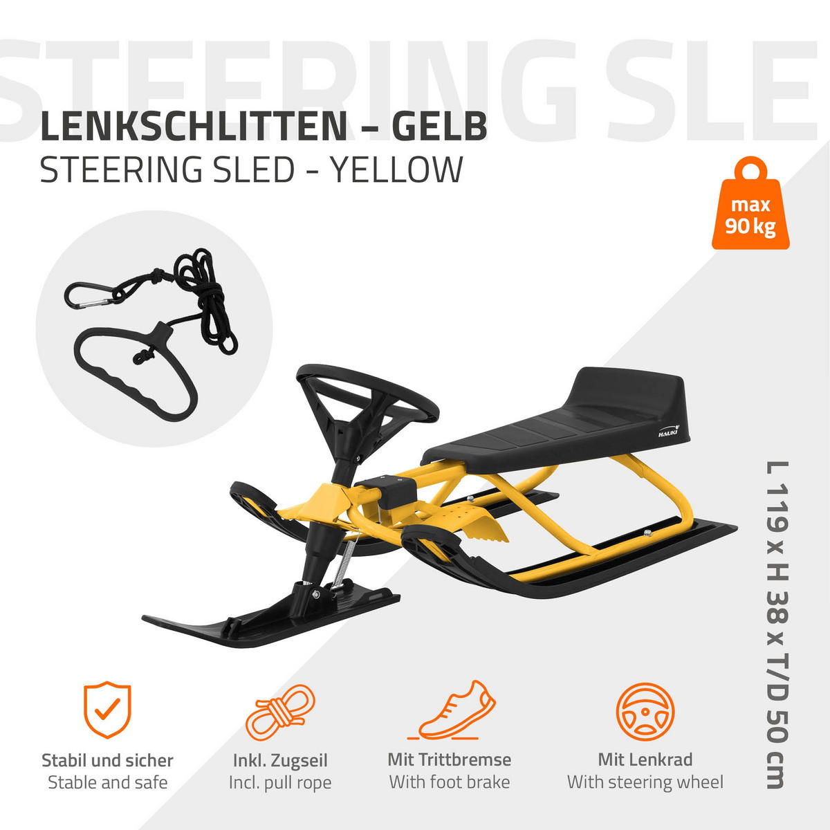 LENKSCHLITTEN Schwarz/Gelb - Gelb, Metall (50/119cm) - Hauki