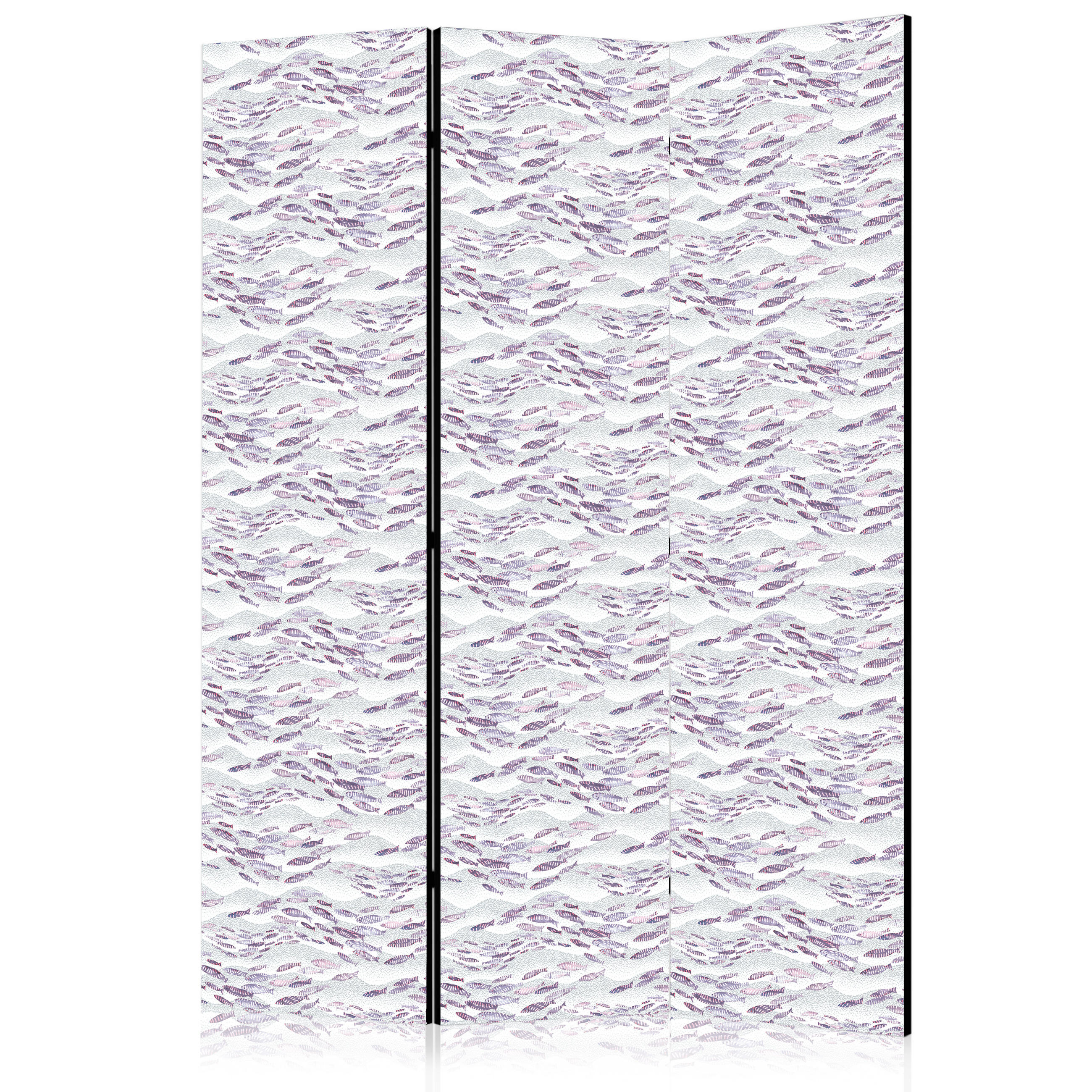 PARAVENT Beidseitig Bedruckter 3-tlg 135x172 cm Schwarm Violetter Fische - Lila, Holz/Textil (135/172/3cm) - Muralo