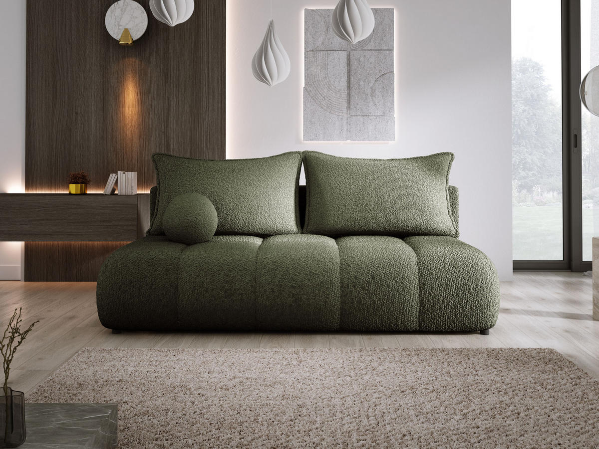 SOFA COCO MINI SCHLAFSOFA mit Bettfunktion, Anthology Stoffbezug, 2-Sitzer, freistehend, Größe: 205x105x97 cm,Grün - Waldgrün, Holz/Textil (205/97/105cm) - DomoHome