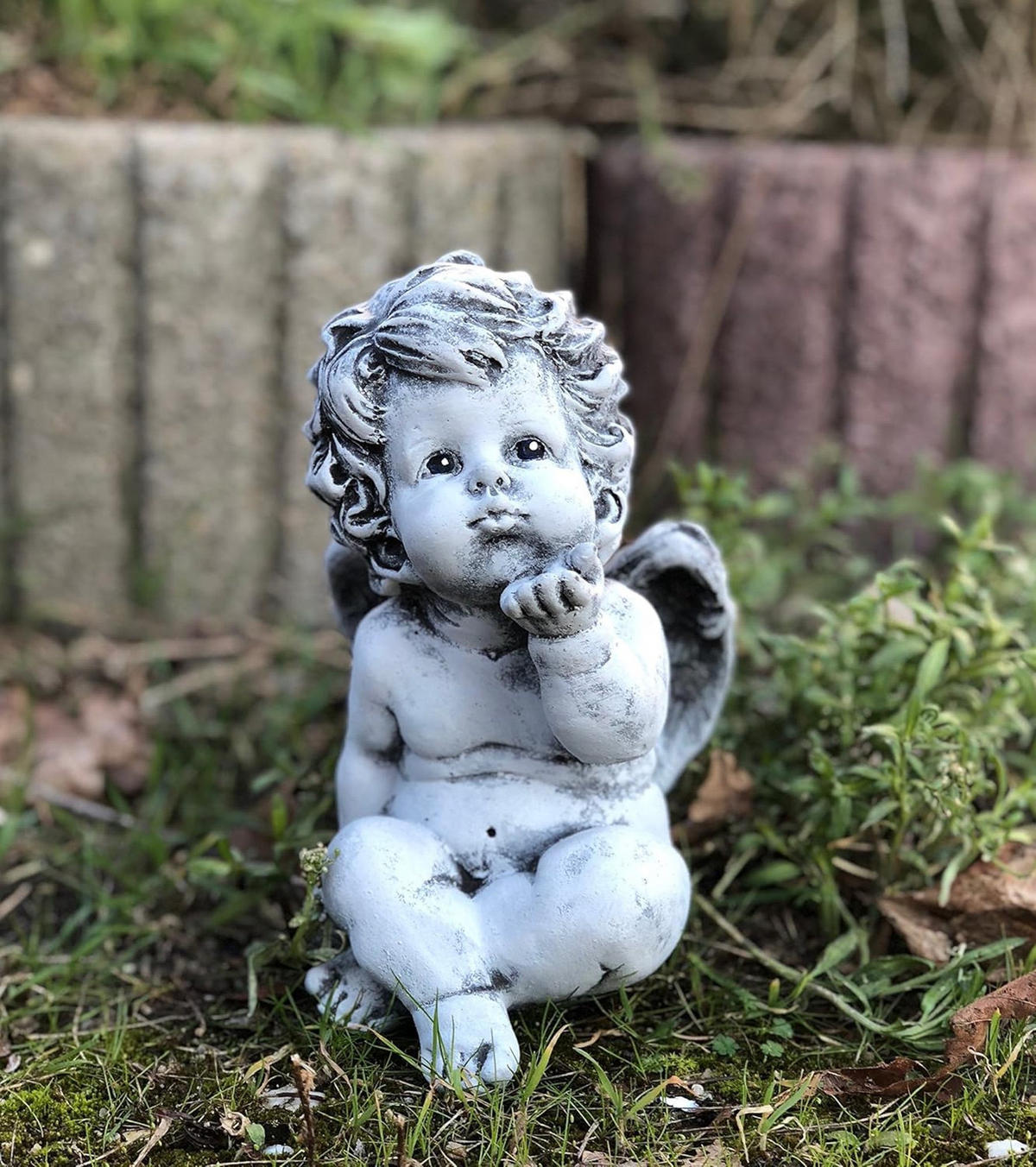 STEINFIGUR Engel Engelchen, massiver Steinguss, Frostfest - Grau, Stein (12/19/16cm) - stoneandstyle