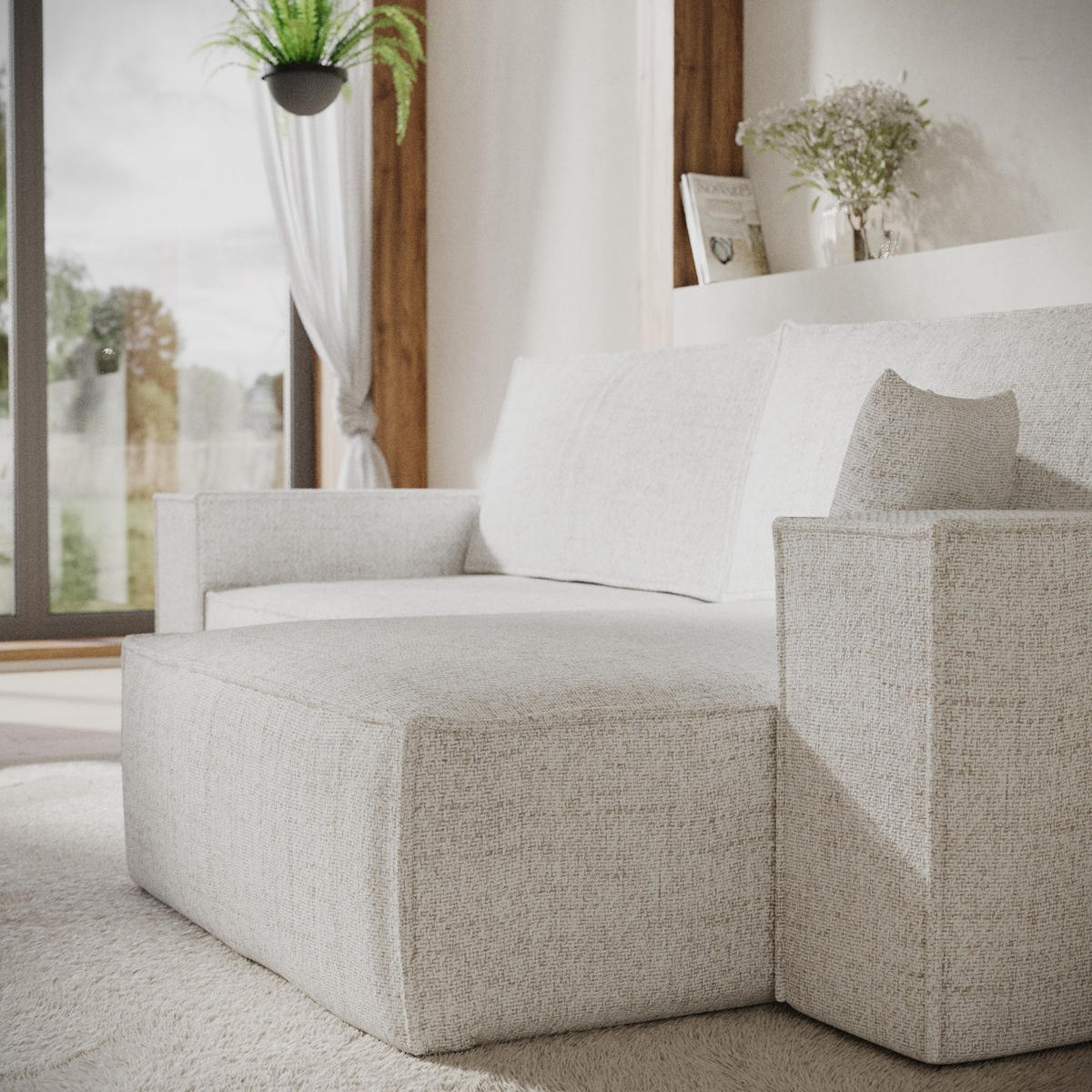 ECKSOFA CAVO mit Schlaffunktion Creme im Neve Stoff - Creme/Schwarz, Holz/Holzwerkstoff (255/148cm) - AltaBeds