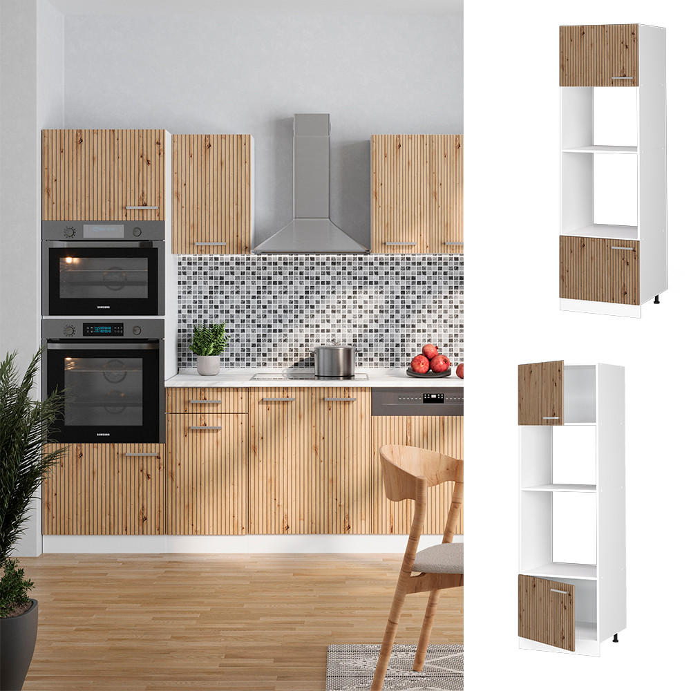 MIKROWELLENSCHRANK R-Line Artisan-Eiche 60 cm - Weiß/Eiche Artisan, Holzwerkstoff (60/206.8/57.2cm) - Vicco
