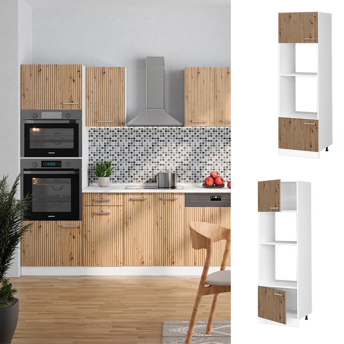 MIKROWELLENSCHRANK R-Line Artisan-Eiche 60 cm - Weiß/Eiche Artisan, Holzwerkstoff (60/206.8/57.2cm) - Vicco