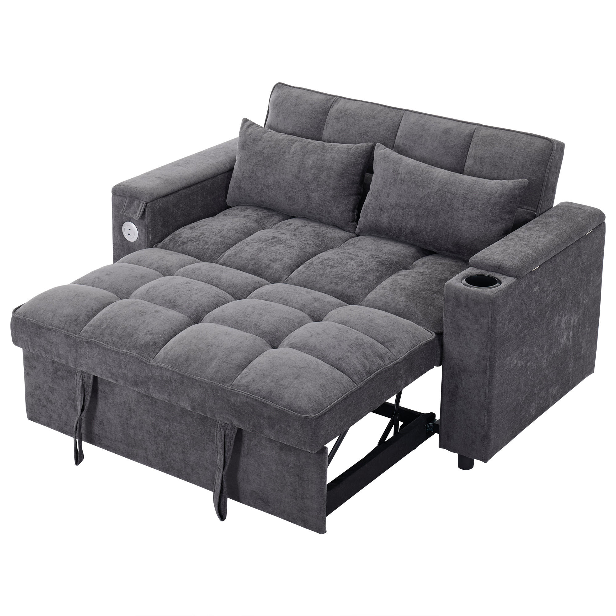 SOFA 3-in-1 Schlafsofa 2-Sitzer USB Ausziehbar Daybed Grau - Grau, Textil (140.5/82/74cm) - FLIEKS