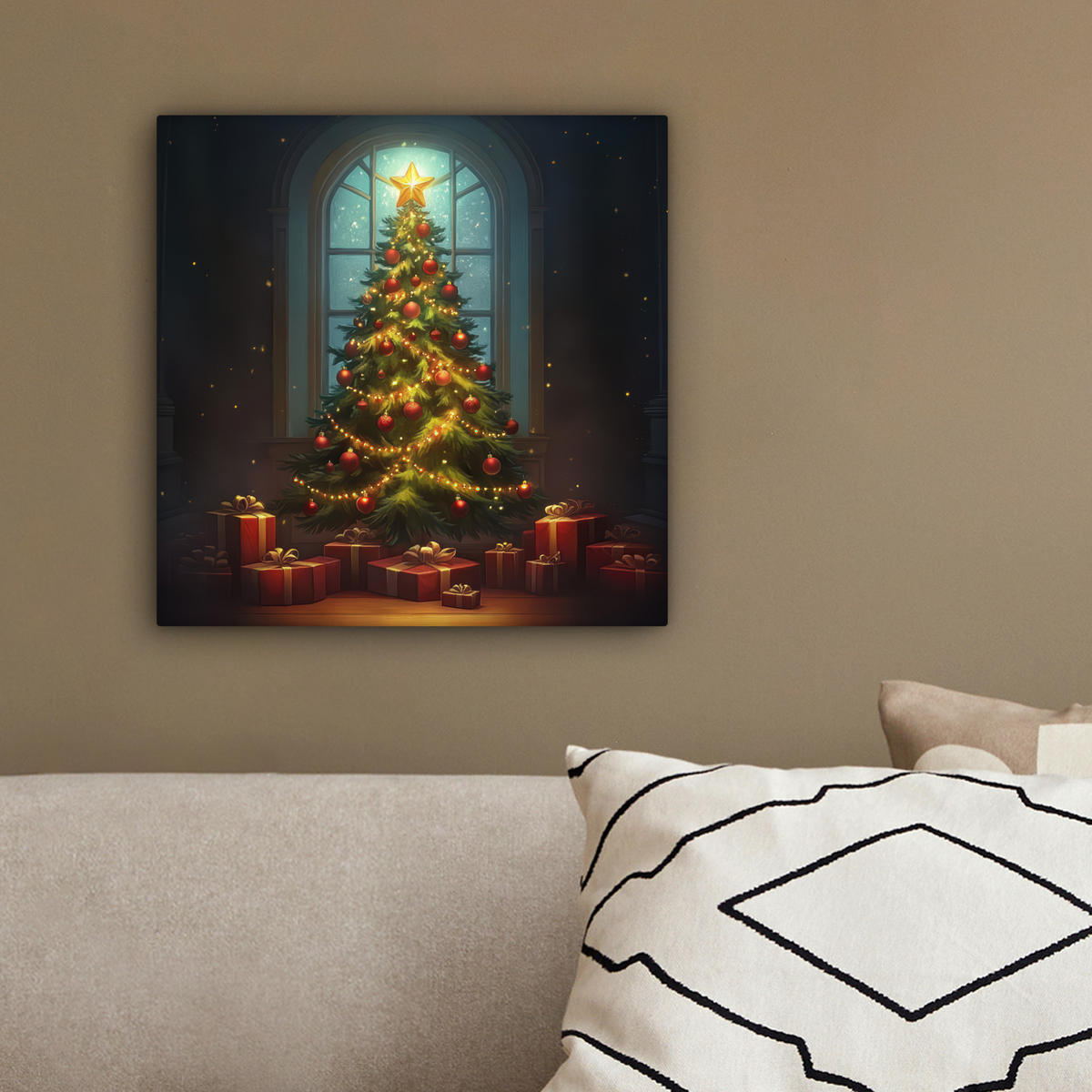 LEINWANDBILD Weihnachtsbaum - Geschenk - Winter 20x20 cm - Grün, Textil (20/20cm) - MuchoWow