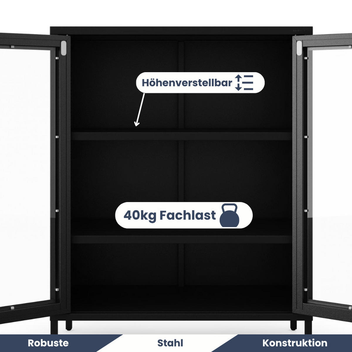 VITRINENSCHRANK klein GINA Bücherschrank Glasfenster Schwarz - Schwarz, Metall (80/101.5/40cm) - Jan Nowak