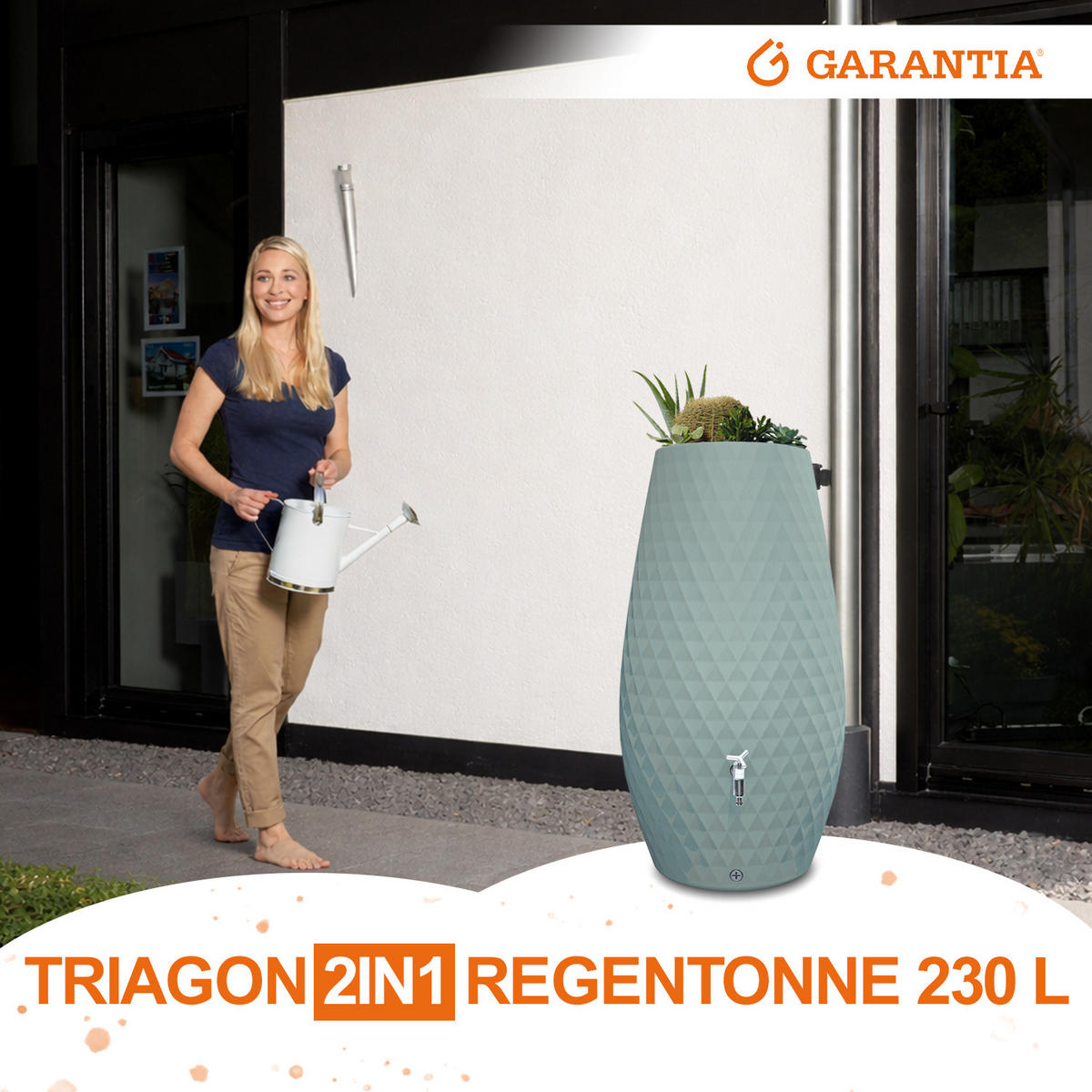2IN1 Regentonne 230 L, agave - Grün, Kunststoff (53/118/65cm) - GARANTIA