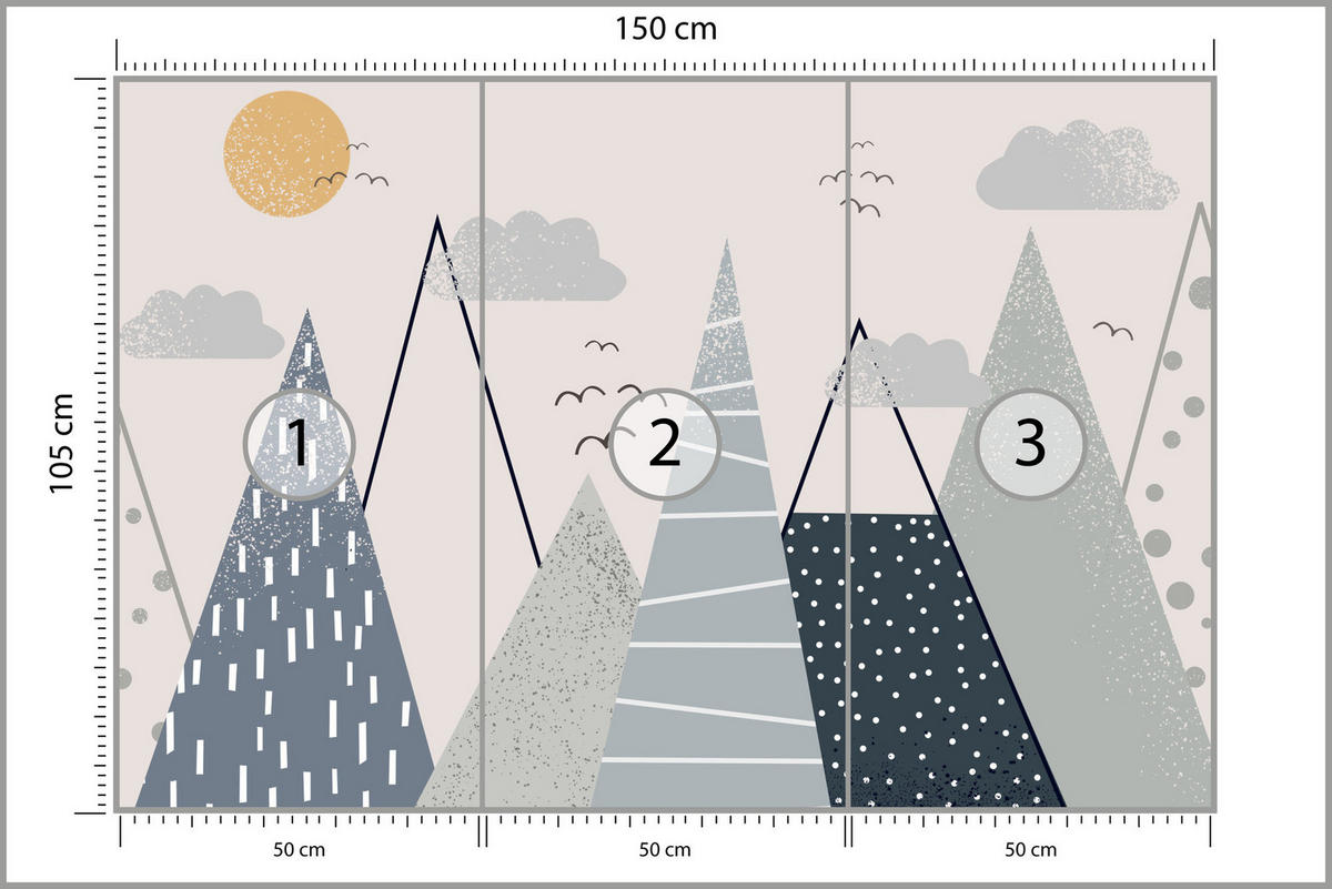 FOTOTAPETE für Kinder Berge im skandinavischen Stil 150x105 - Beige/Schwarz, Papier (150/105cm) - Muralo