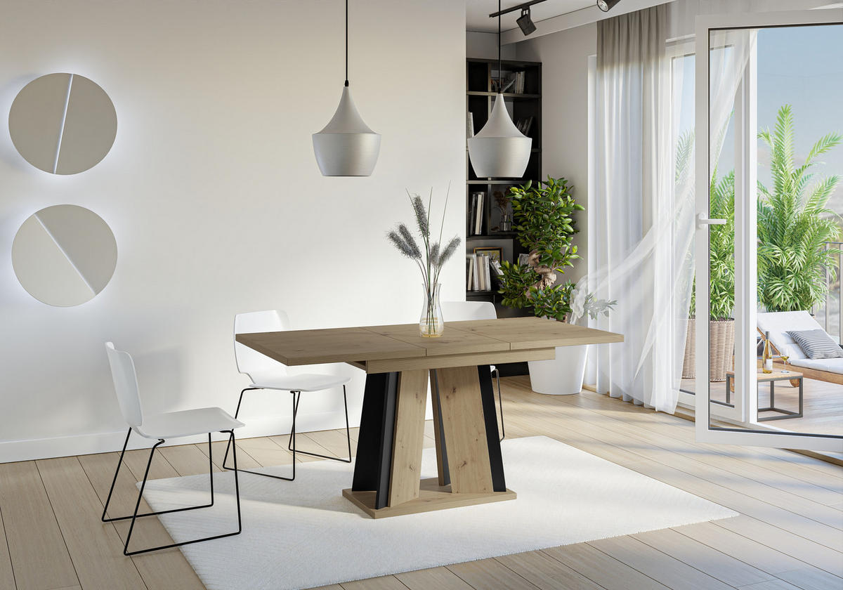 ESSTISCH Ausziehbar 120 - 160 cm Artisan Eiche Holzoptik und Schwarz - Schwarz/Eiche Artisan, Holzwerkstoff (120/80/75cm) - PROSPERO