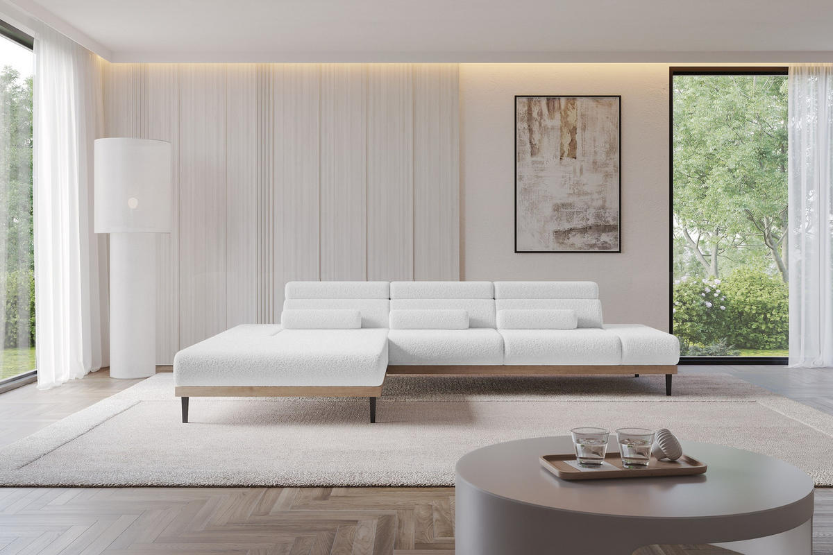ELEKTRISCHES ECKSOFA Links MONA 316x205x85 Weiß Bouclé - Weiß, Holzwerkstoff/Textil (316/205cm) - ALTDECOR