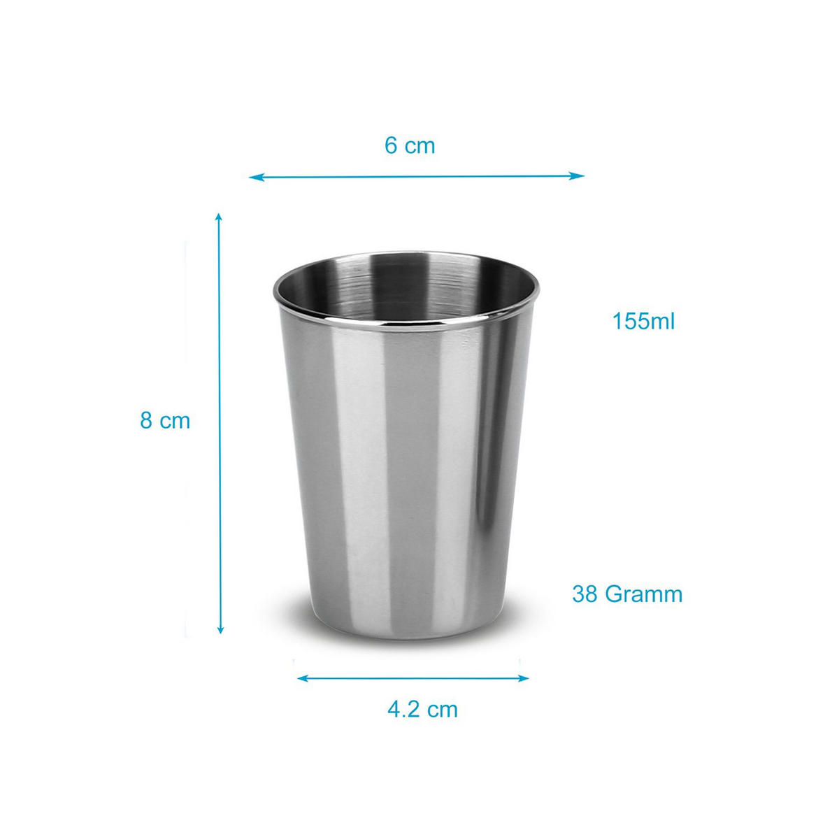 CAMPING BECHER SET Edelstahl - Silberfarben, Metall (0.17L) - Intirilife