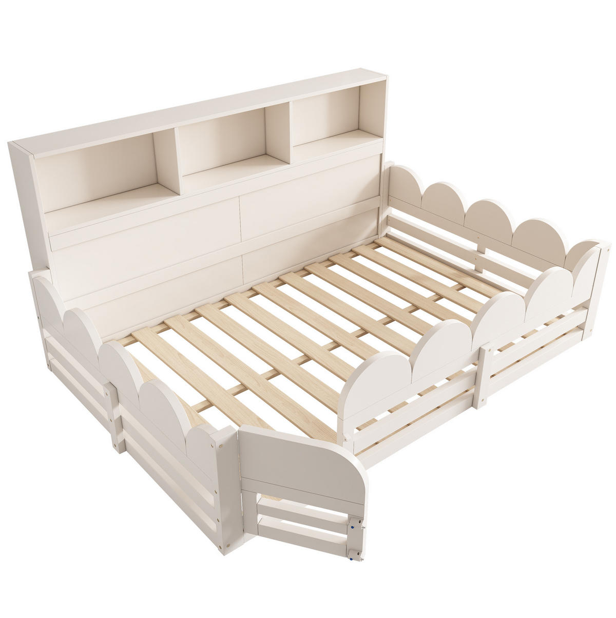 KINDERBODENBETT 140x190 cm in Weiß mit Rausfallschutz, Tür und Regal - Weiß, Holz (140/190cm) - IVMEU