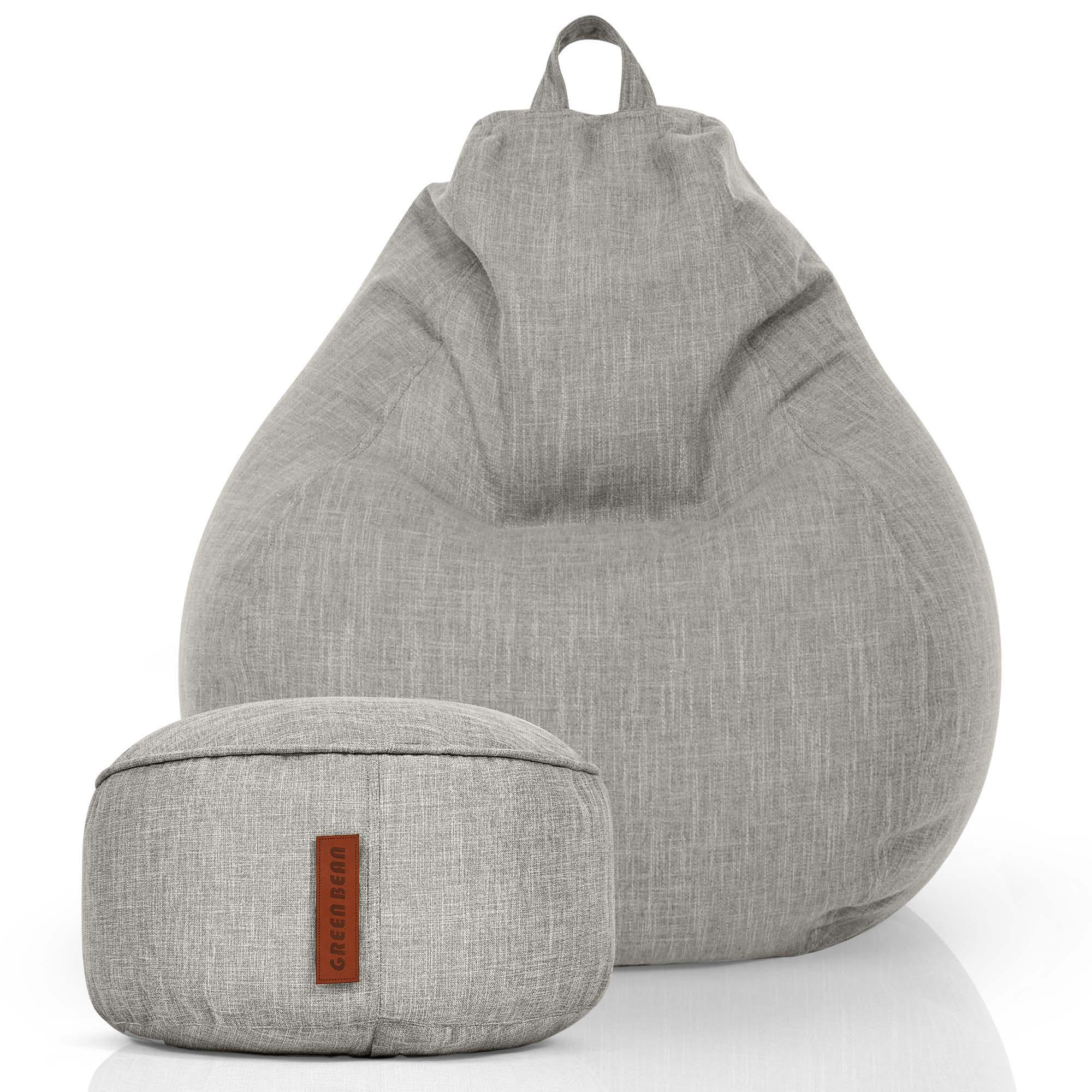 XXL-SITZSACK Indoor "Home Linen“+Hocker - Grau, Textil (100/120/50cm) - Green Bean