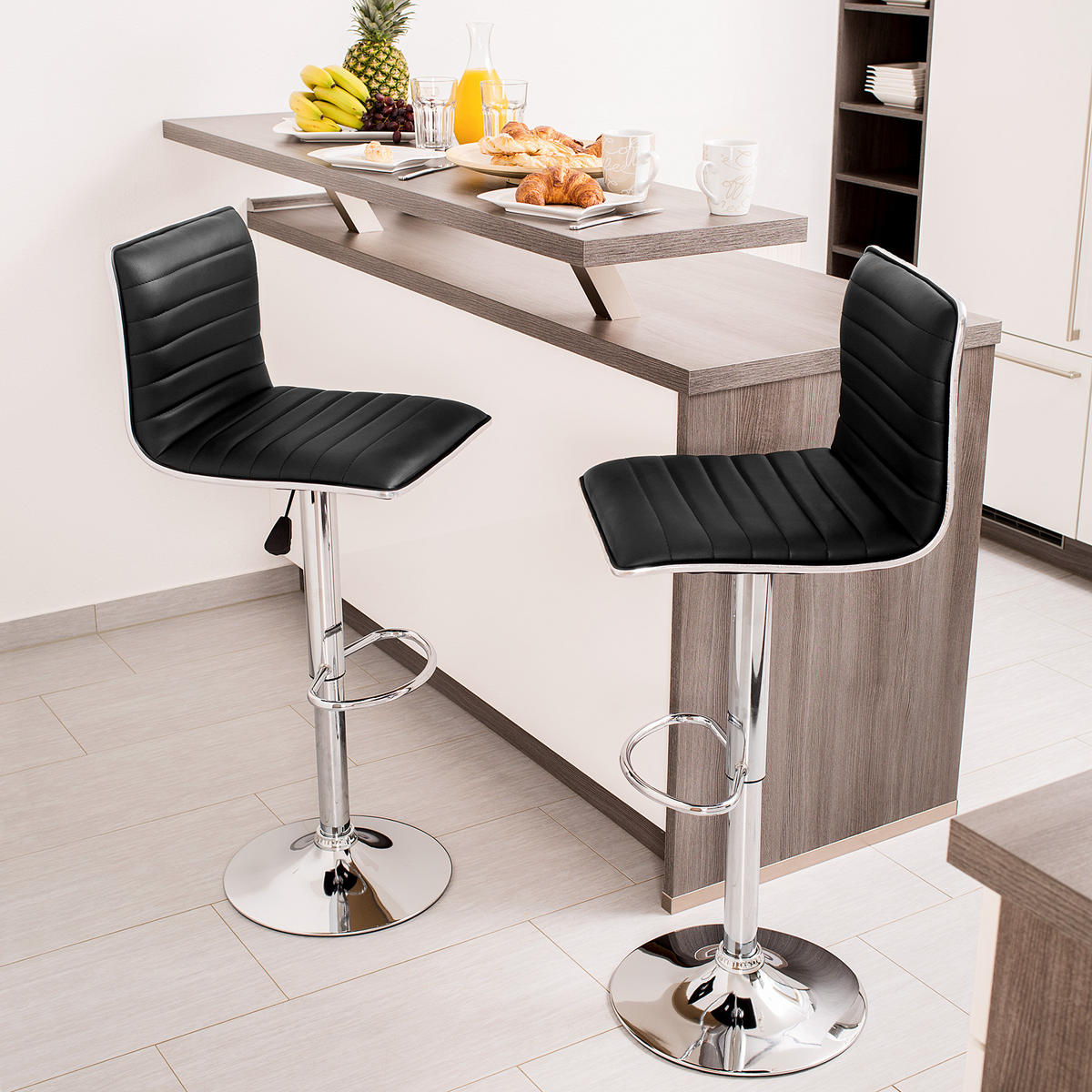 BARHOCKER 2er Set Johannes,Sitzhöhe 60 - 81 cm,schwarz - Schwarz, Textil (40/109/38cm) - tectake