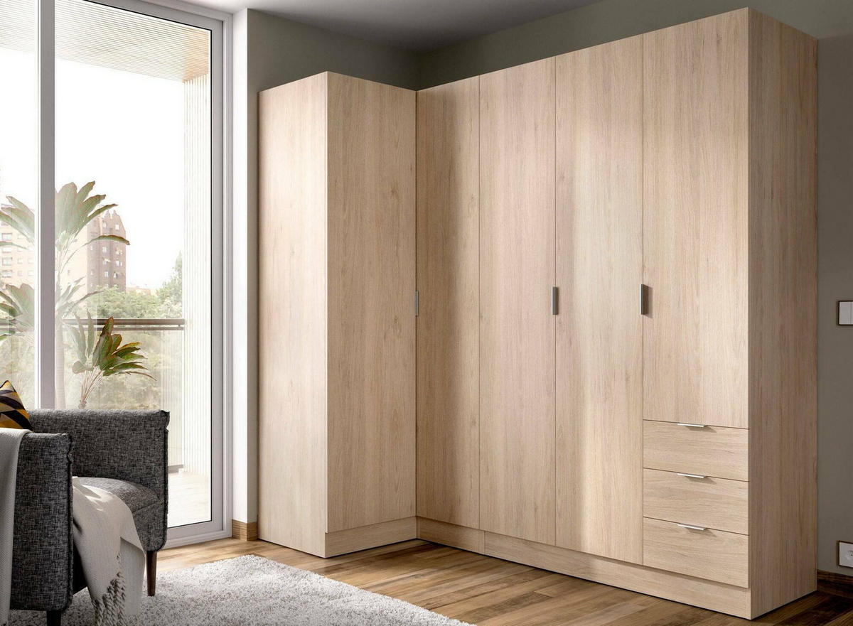 ECKKLEIDERSCHRANK Holz-Effekt Eiche 90.5x213.5h184 - Braun, Holzwerkstoff (213.5/184/90.5cm) - DMORA
