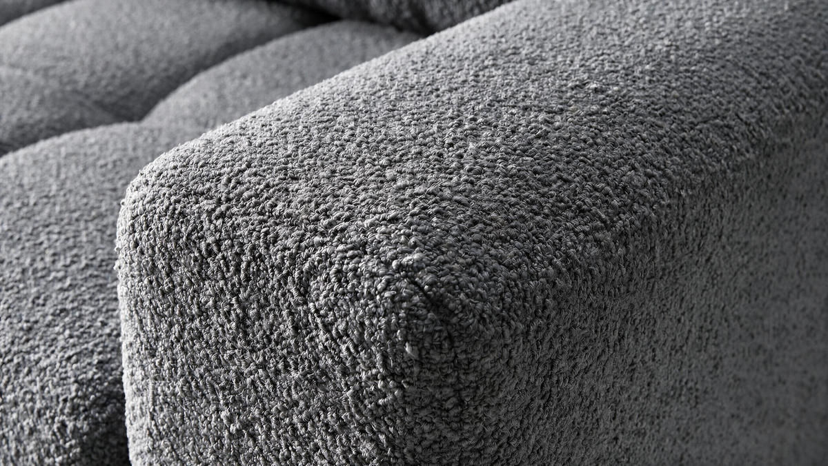 ECKSOFA Ovia mit Bettkasten und Schlaffunktion, Bouclé-Stoff in L-Form - Dunkelgrau, Textil (270/185cm)
