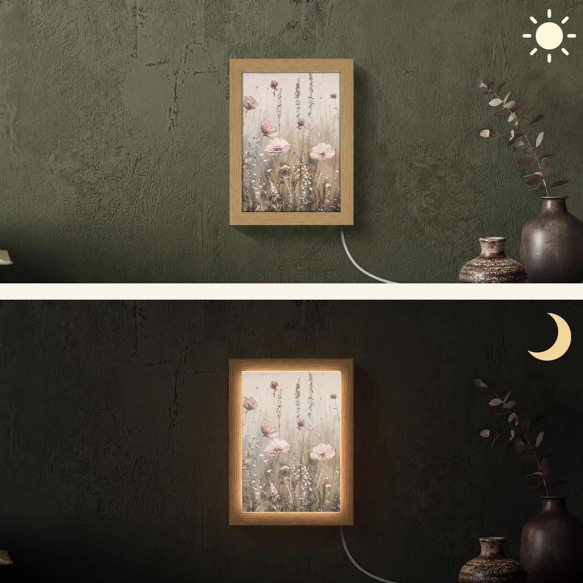 NÁSTĚNNÁ LAMPA Květiny - růžová - moderní - béžová 15x20 cm - starorůžová, kompozitní dřevo (15/20/8cm) - OnlyWow