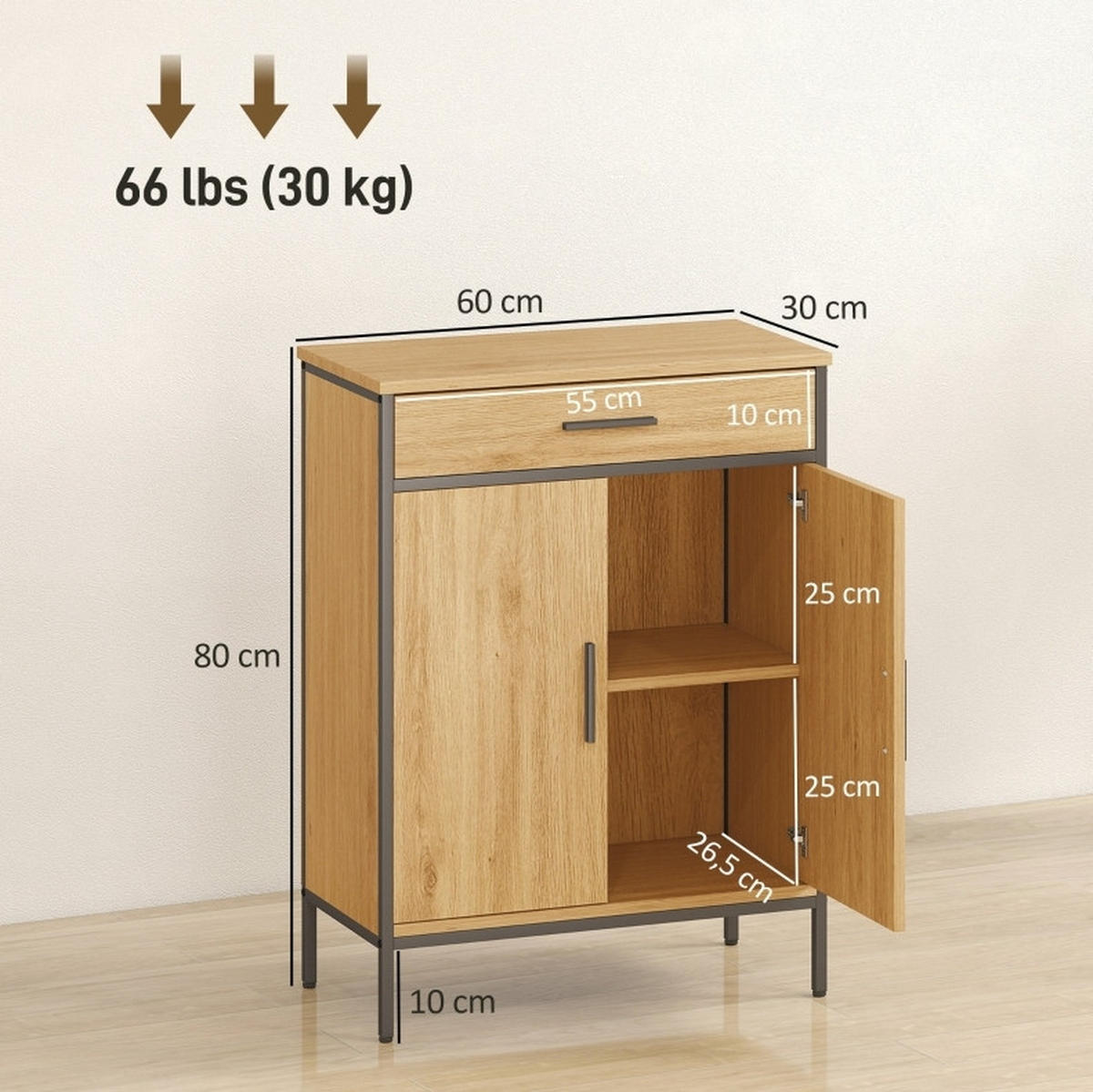 MIDISCHRANK 60/30/80 cm aus Holzwerkstoff und Stahl mit Sanftschluss-Türen Eichefarben - Eichefarben, Holzwerkstoff (30/80/60cm) - Modenvie