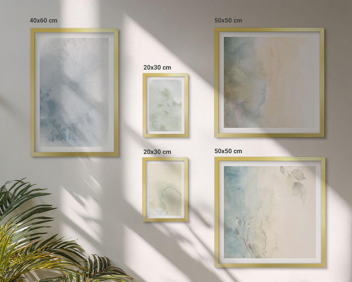 BILDER SET 5er Set - 50x50 cm & 20x30 cm & 40x60 cm Goldrahmen - Pastellfarbene Aquarell-Leinwandtextur - Goldfarben, Kunststoff (40/60cm) - TULUP