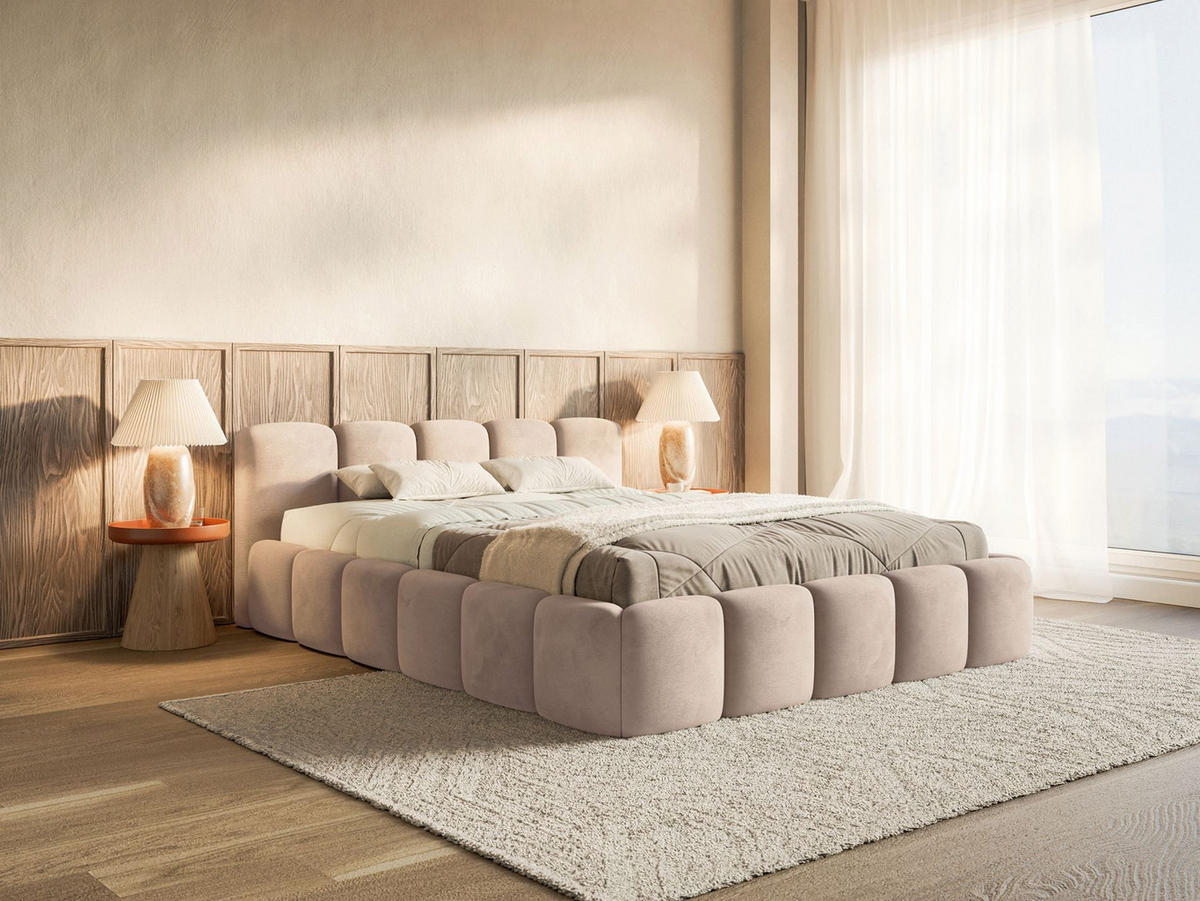 ČALÚNENÁ POSTEĽ Cloudy Low Béžová, zamatový poťah 140x200 - béžová, textil (140/200cm) - Selsey