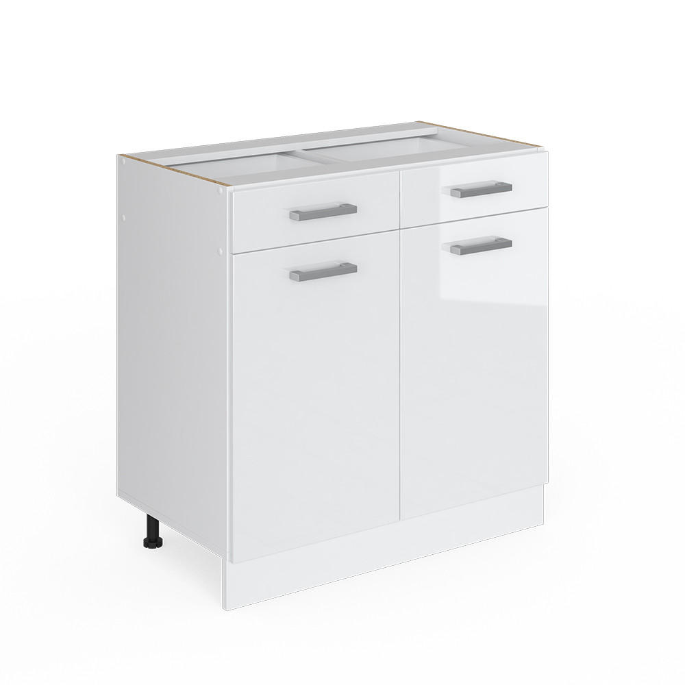 KÜCHENUNTERSCHRANK R-Line Weiß Hochglanz 80 cm ohne AP - Weiß Hochglanz/Weiß, Holzwerkstoff (80/81.6/46cm) - Vicco