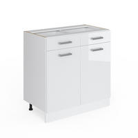 UNTERSCHRANK R-Line Weiß Hochglanz 80 cm mit Schubladen und Türen ohne AP - Weiß Hochglanz/Weiß, Holzwerkstoff (80/81.6/46cm) - Vicco