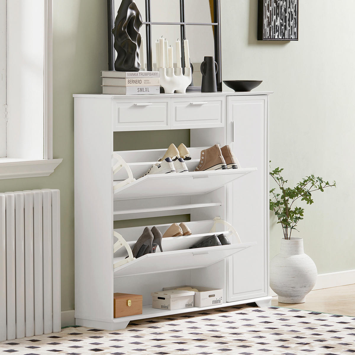 SCHUHSCHRANK Weiß - Weiß, Holzwerkstoff (120/111/26cm) - SoBuy