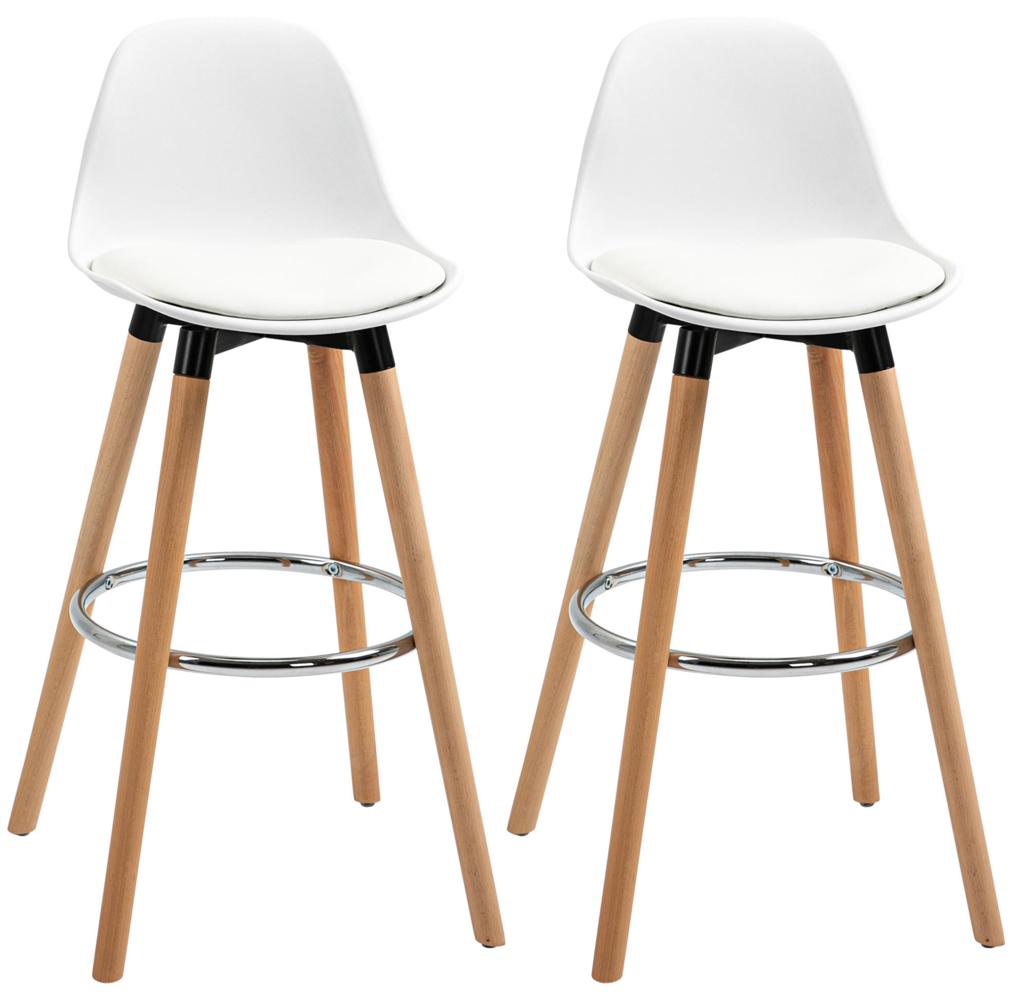BARHOCKER 2er-Set mit Rückenlehne, Fußstütze und gepolsterter Sitzfläche Weiß - Weiß, Kunststoff (42.5/91/38.5cm) - MIVRAY