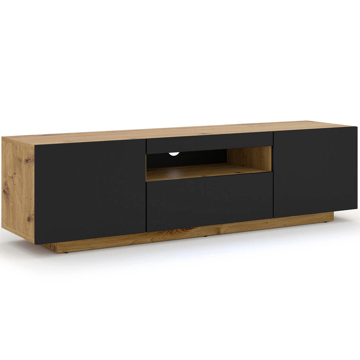 TV STOLÍK Aurus Drevo a čierna farba - čierna/farba duba, kompozitné drevo (150/36/37cm) - Petits-meubles