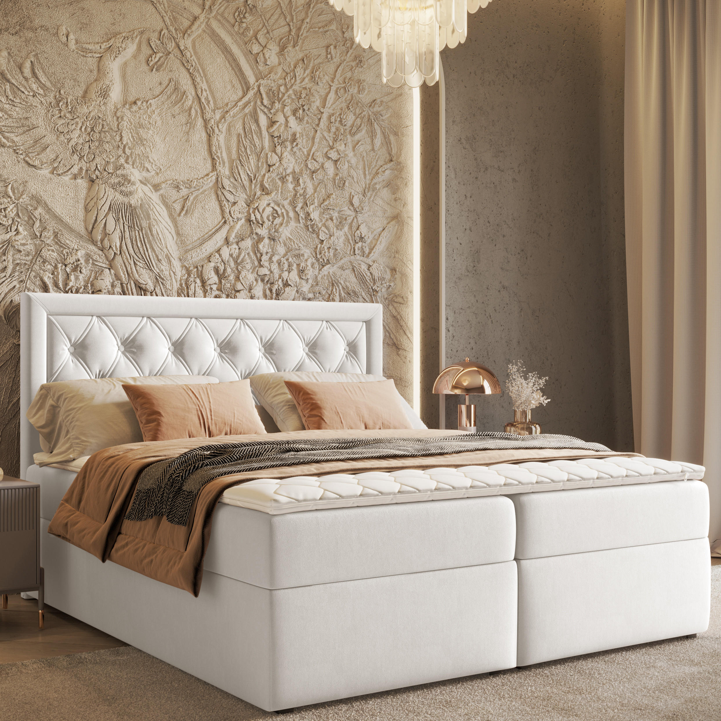 BOXBETT Maestro Weiß 160/200 cm mit Bonellmatratze und Topper - Schwarz/Weiß, Holz/Holzwerkstoff (160/200cm) - Maison de Reve