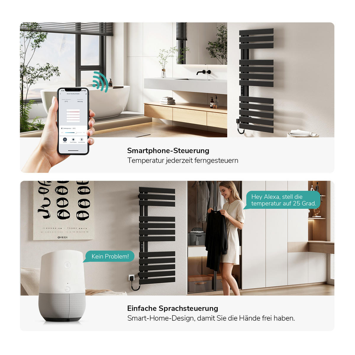 HEIZKÖRPER Elektrisch WLAN Thermostat Schwarz 130/50 cm - Schwarz, Metall (50/130/11cm) - EMKE