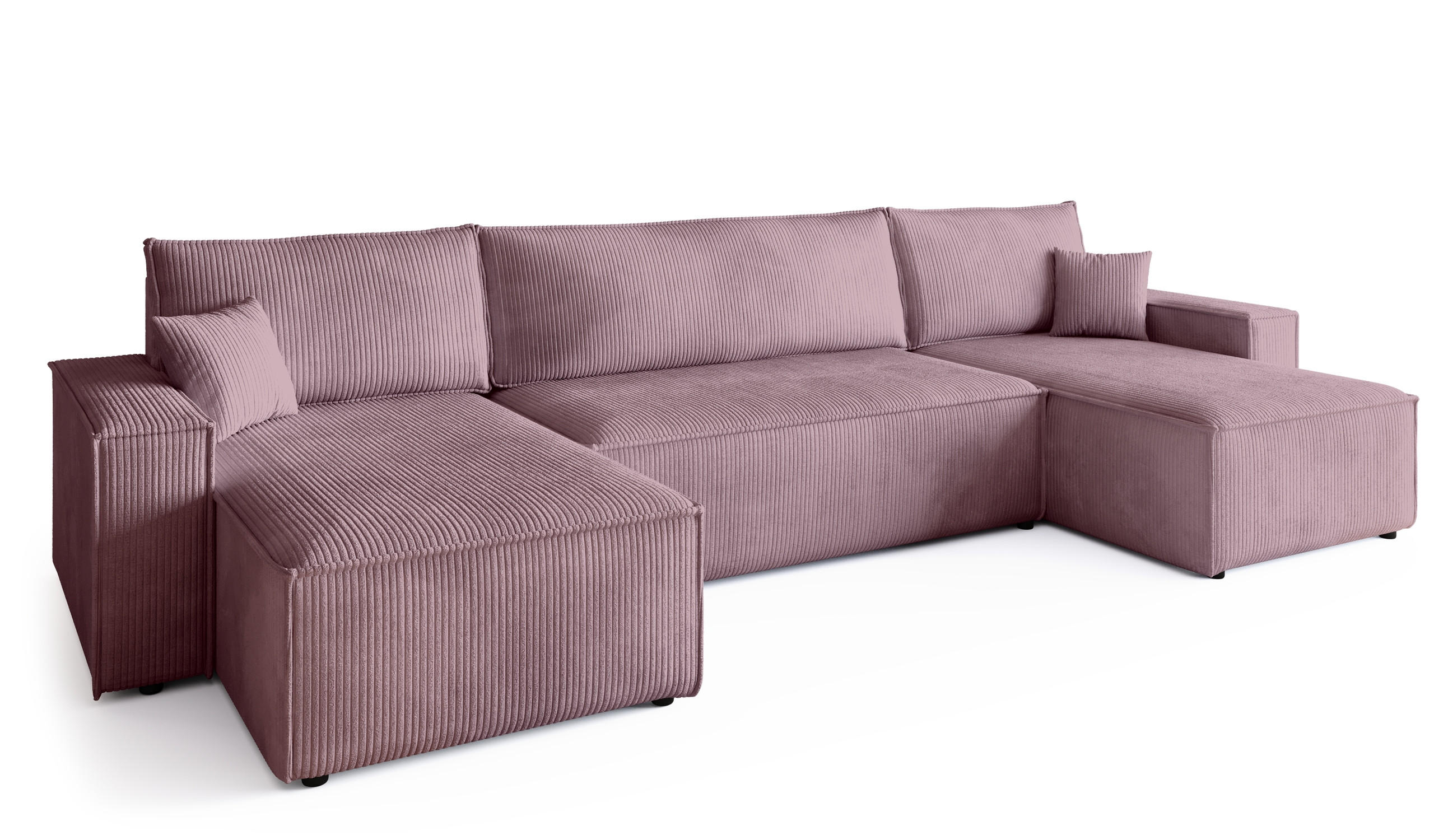 WOHNLANDSCHAFT ADI U mit Schlaffunktion Cordstoff Puderrosa - Pink, Textil (312/85/143cm) - Bromarkt