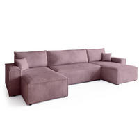 WOHNLANDSCHAFT ADI U mit Schlaffunktion Cordstoff Puderrosa - Pink, Textil (312/85/143cm) - Bromarkt