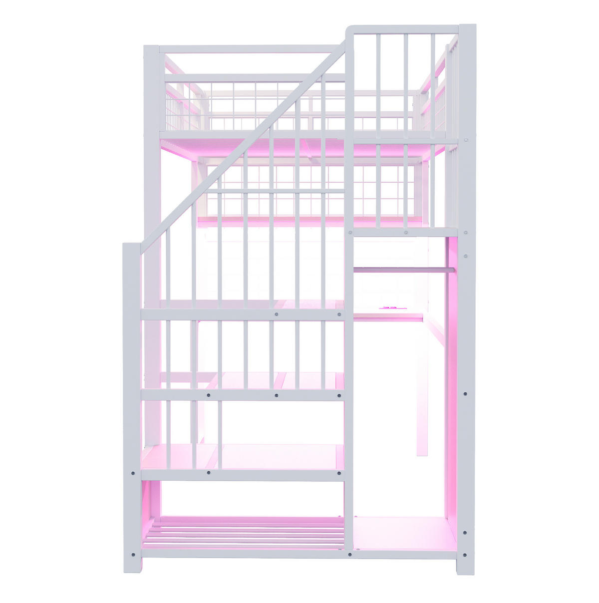 HOCHBETT mit Schreibtisch 90/200 cm in Weiß – mit Stauraumtreppe und Kleiderschrank - Weiß, Metall (90/200cm) - BEAOK